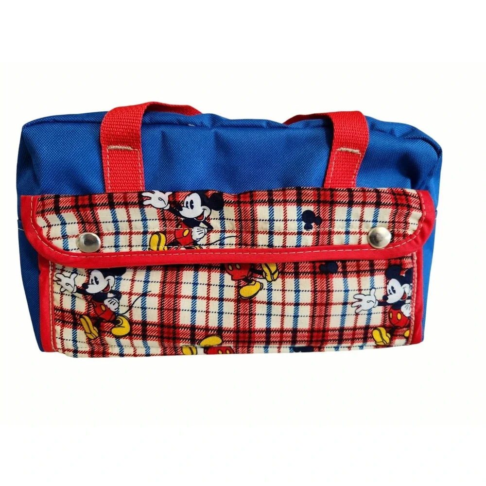 Kids Mickey Mouse Canvas Duffle Bag Cobalt Blue Red‎ Hard Bottom Carrying Straps
